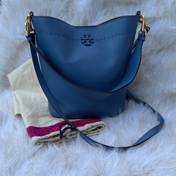Tory Burch Blue Pebbled Leather Shoulder Bag